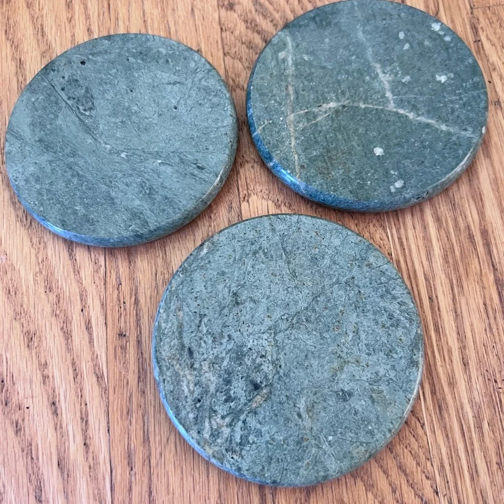 Set of 3 Elegant Green Stone Coasters Marble Teal Like New GUC ❤️